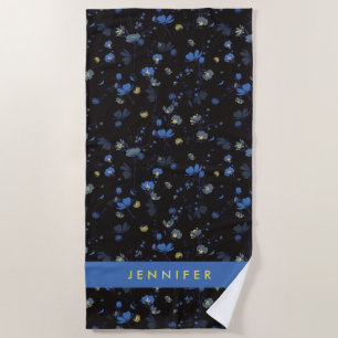 Add Your Name Wind Blown Floral Pattern Beach Towel
