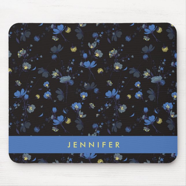Add Your Name | Wind Blown Floral Pattern Mouse Pad (Front)
