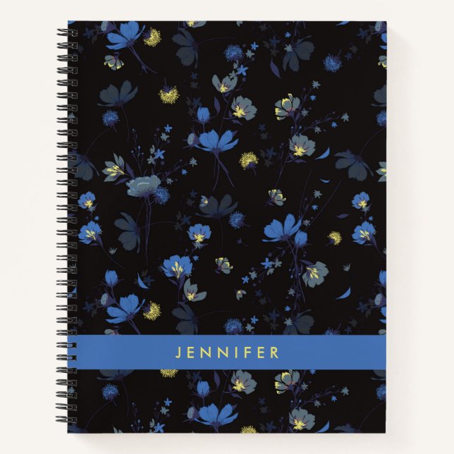 Add Your Name | Wind Blown Floral Pattern Notebook (Front)