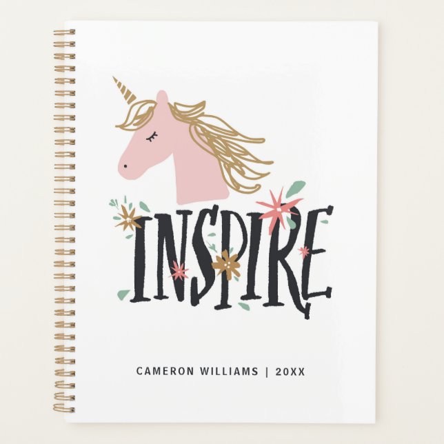 Add Your Name/Year | Inspire | Gold Mane Unicorn Planner (Front)