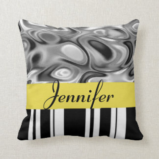 Add Your Name Yellow and Stripes Decorative Pillow