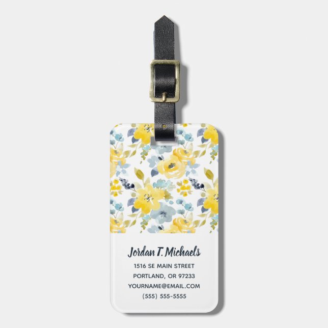 Add Your Name | Yellow & Blue Watercolor Pattern Luggage Tag (Front Vertical)