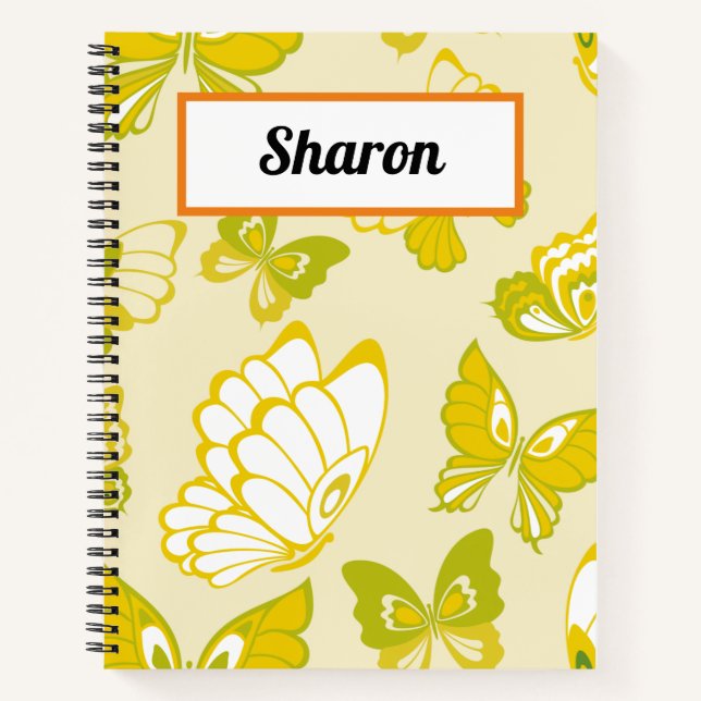 Add Your Name Yellow Butterfly Pattern  Notebook (Front)