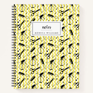 Add Your Name Yellow Hairdresser Tool Pattern Notebook
