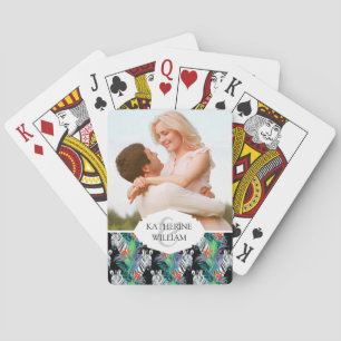 Add Your Name   Zebra And Exotic Flowers Playing Cards