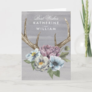 Add Your Names Floral Deer Antlers Card