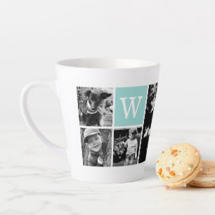 Add Your Own 4 Photo Gallery and Mint Monogram Latte Mug