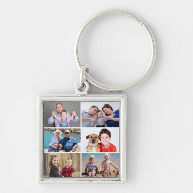 Add Your Own 6 Photo Collage Personalized Keychain (Front)