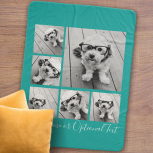 Add Your Own 6 Photos Collage -- CAN edit blue Sherpa Blanket
