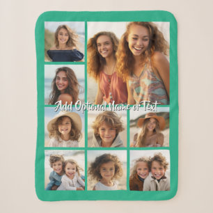 Add Your Own 9 Photos Collage -- CAN edit green Sherpa Blanket