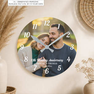 Add Your Own Couple Photo 10th Wedding Anniversary Round Clock