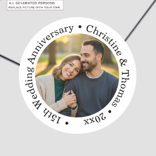 Add Your Own Couple Photo 15th Wedding Anniversary Classic Round Sticker