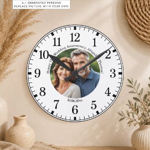 Add Your Own Couple Photo 15th Wedding Anniversary Round Clock