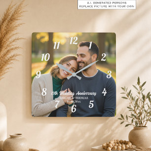 Add Your Own Couple Photo 15th Wedding Anniversary Square Wall Clock