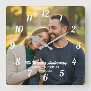 Add Your Own Couple Photo 15th Wedding Anniversary Square Wall Clock