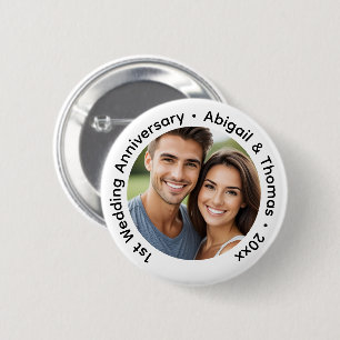 Add Your Own Couple Photo 1st Wedding Anniversary 6 Cm Round Badge