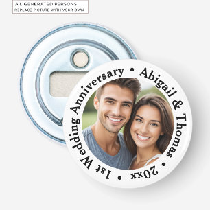 Add Your Own Couple Photo 1st Wedding Anniversary Bottle Opener