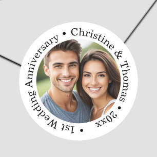 Add Your Own Couple Photo 1st Wedding Anniversary  Classic Round Sticker