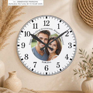 Add Your Own Couple Photo 1st Wedding Anniversary Round Clock