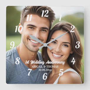 Add Your Own Couple Photo 1st Wedding Anniversary  Square Wall Clock