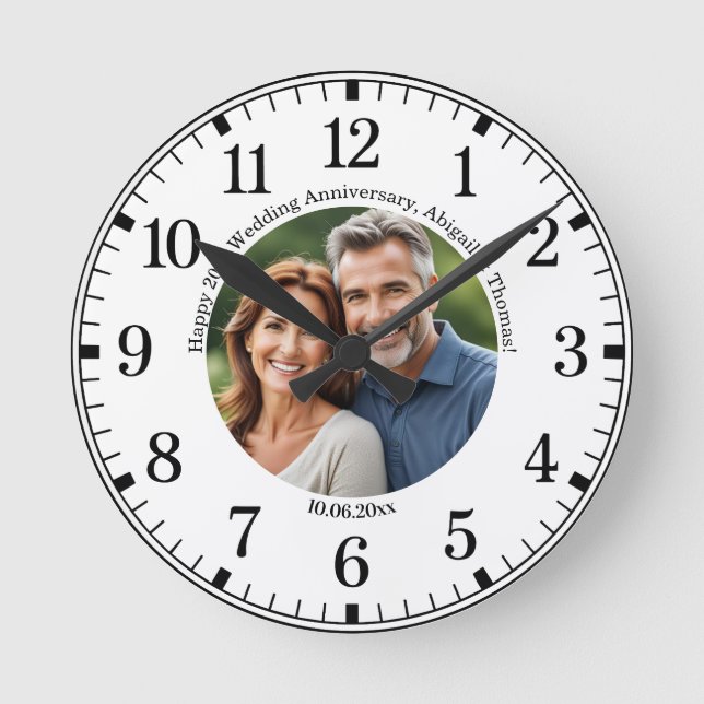 Add Your Own Couple Photo 20th Wedding Anniversary Round Clock (Front)