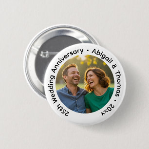 Add Your Own Couple Photo 25th Wedding Anniversary 6 Cm Round Badge