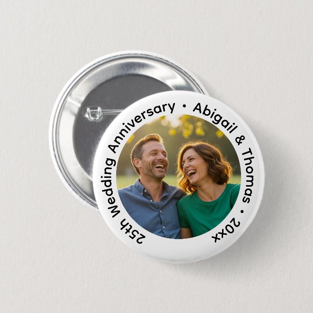 Add Your Own Couple Photo 25th Wedding Anniversary 6 Cm Round Badge (Front & Back)