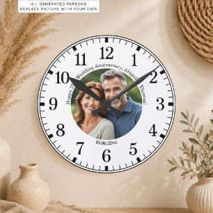 Add Your Own Couple Photo 25th Wedding Anniversary Round Clock