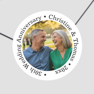 Add Your Own Couple Photo 30th Wedding Anniversary Classic Round Sticker