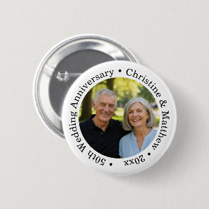 Add Your Own Couple Photo 50th Wedding Anniversary 6 Cm Round Badge