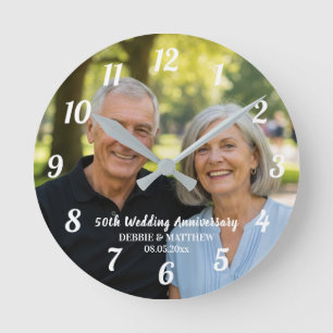 Add Your Own Couple Photo 50th Wedding Anniversary Round Clock