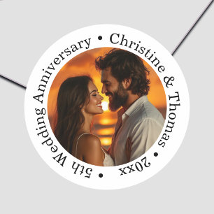Add Your Own Couple Photo 5th Wedding Anniversary  Classic Round Sticker
