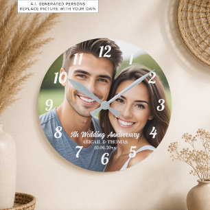 Add Your Own Couple Photo 5th Wedding Anniversary  Round Clock