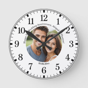 Add Your Own Couple Photo 5th Wedding Anniversary  Round Clock