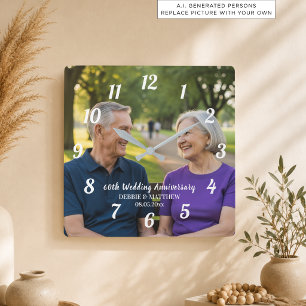 Add Your Own Couple Photo 60th Wedding Anniversary Square Wall Clock
