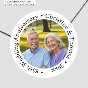 Add Your Own Couple Photo 65th Wedding Anniversary Classic Round Sticker
