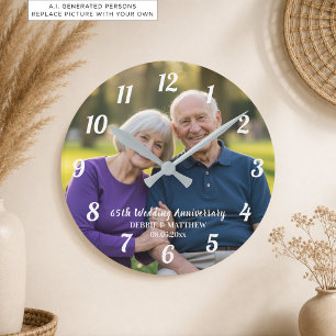 Add Your Own Couple Photo 65th Wedding Anniversary Round Clock