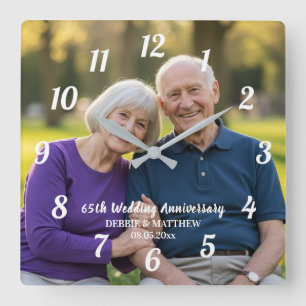 Add Your Own Couple Photo 65th Wedding Anniversary Square Wall Clock