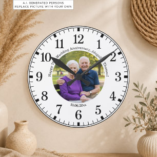 Add Your Own Couple Photo 70th Wedding Anniversary Round Clock