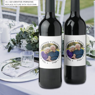 Add Your Own Couple Photo 70th Wedding Anniversary Wine Label