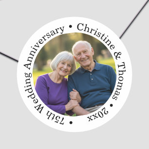 Add Your Own Couple Photo 75th Wedding Anniversary Classic Round Sticker