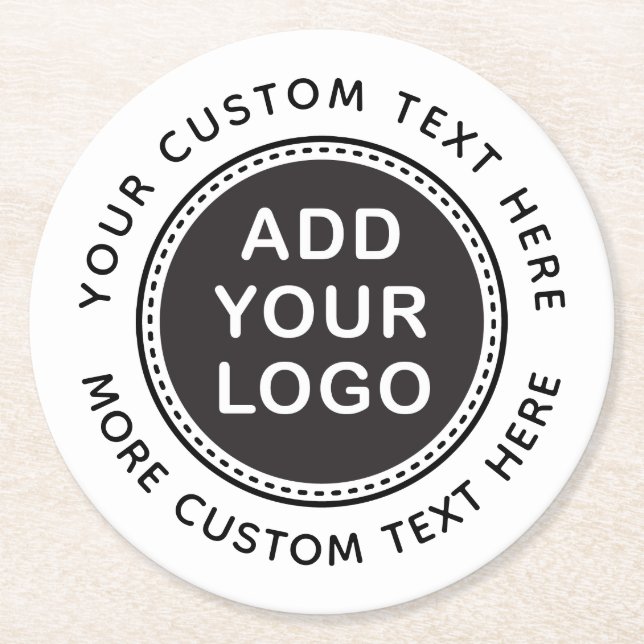 Add your own custom business logo and text round paper coaster (Front)
