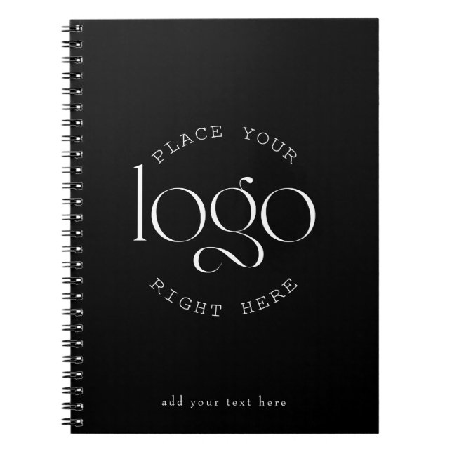 Add Your Own Custom Business Logo Modern Black Notebook (Front)