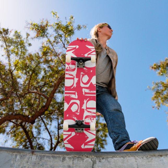 Add Your Own Custom Name Personalised Neon Pink Skateboard (Outdoor 1)
