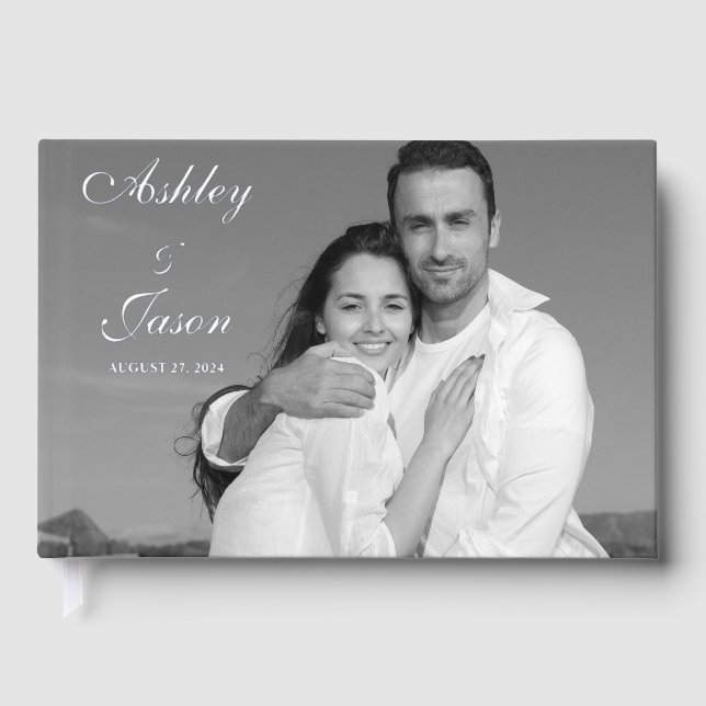 Add Your Own Custom Photo Silver Foil Wedding  Guest Book (Front)