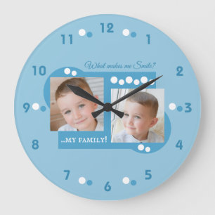 Add your own custom photos my family blue large clock