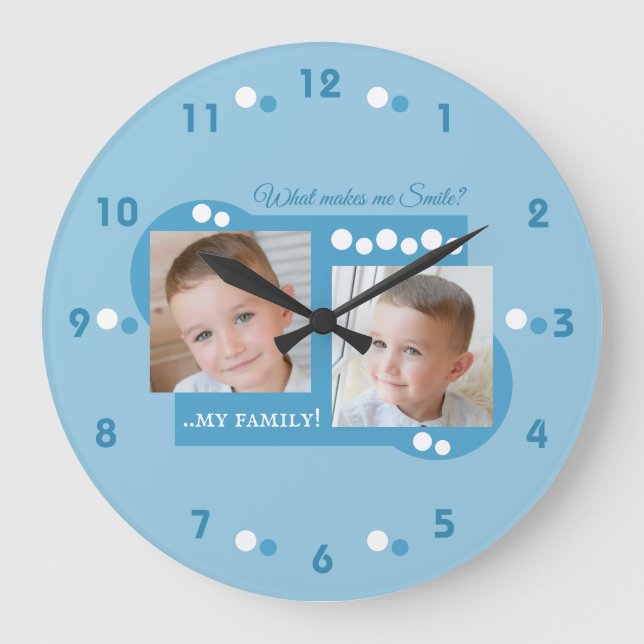 Add your own custom photos my family blue large clock (Front)