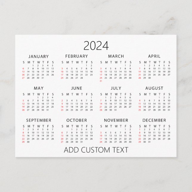 add your own custom text 2024 Calendar   Postcard (Front)