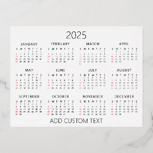 add your own custom text 2025 Calendar Foil Holiday Postcard
