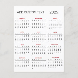 add your own custom text 2025 Calendar   Postcard